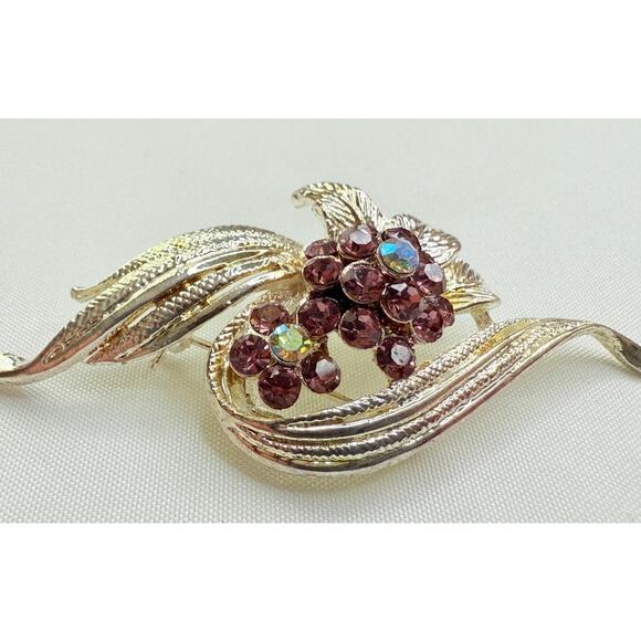 Vintage 1960s Juliana D&E Amethyst & AB Rhinestone Floral Spray Brooch - Picture 1 of 9